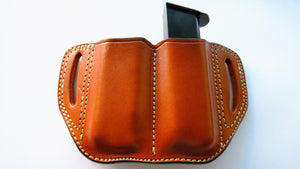 Cal38 Leather OWB Belt Double Magazine Pouch For 9 mm