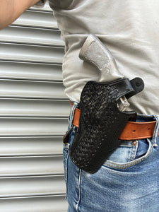 Leather Basket Weave OWB Holster for Smith and Wesson 686 357 Magnum 4 inch (R.H)