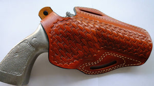 Leather Basket Weave OWB Holster for Smith and Wesson 686 357 Magnum 4 inch (R.H)